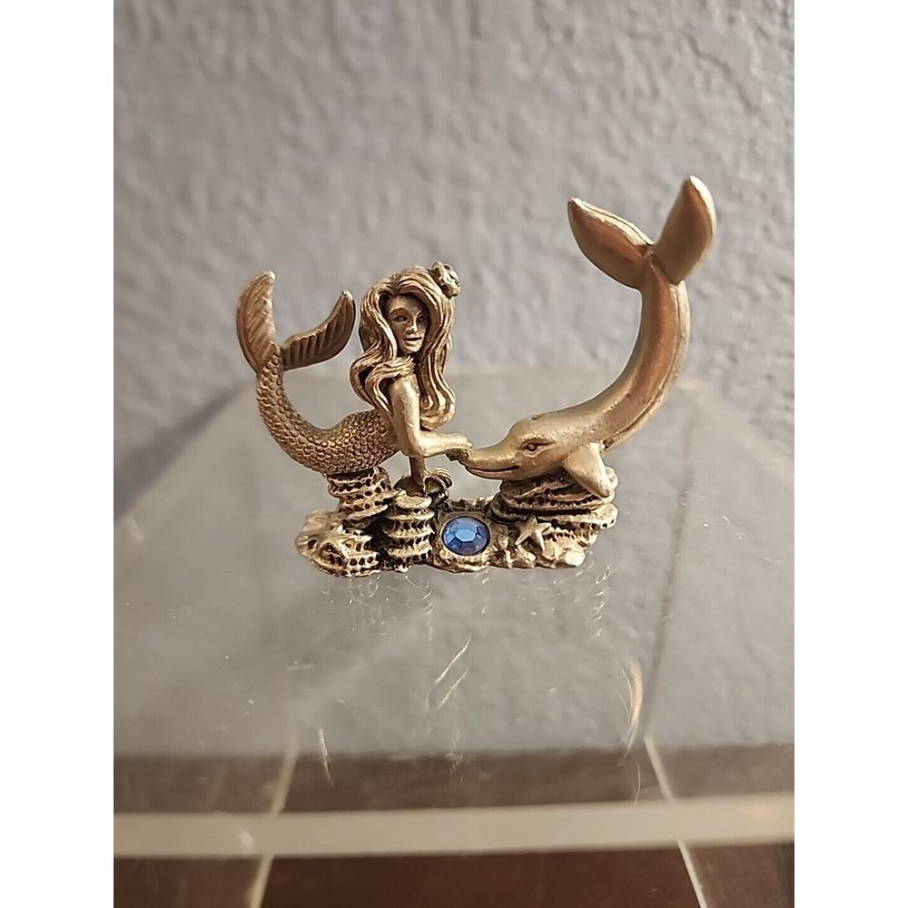 Vintage Pewter Mermaid & Dolphin 2" Tall Figurine‎